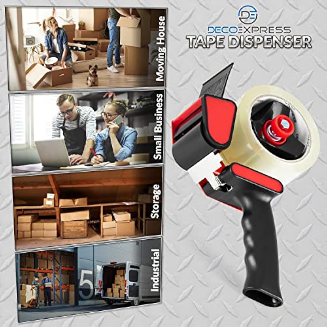 Deco Express Packing Tape Dispenser Gun with 6 Heavy Duty Rolls