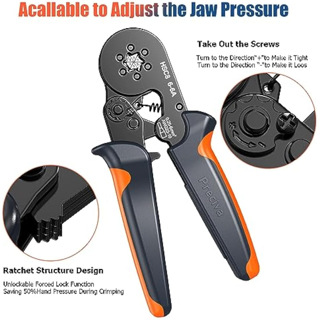 Preciva Ferrule Crimper Plier Set | 6-Sided Ratchet Tool with 1900 Connectors