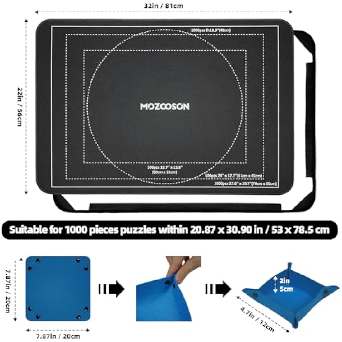 MOZOOSON Jigsaw Puzzle Board for 1000 Pieces | 6 Sorting Trays & Cover