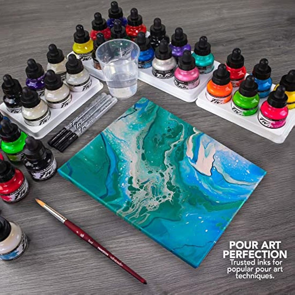 Daler-Rowney FW Neon Acrylic Ink Set | 6 Fluorescent Colors & Marker