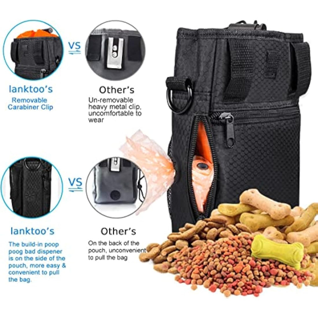 Lanktoo Dog Treat Pouch Bag with Poop Bag Holder - Waterproof Training Bag