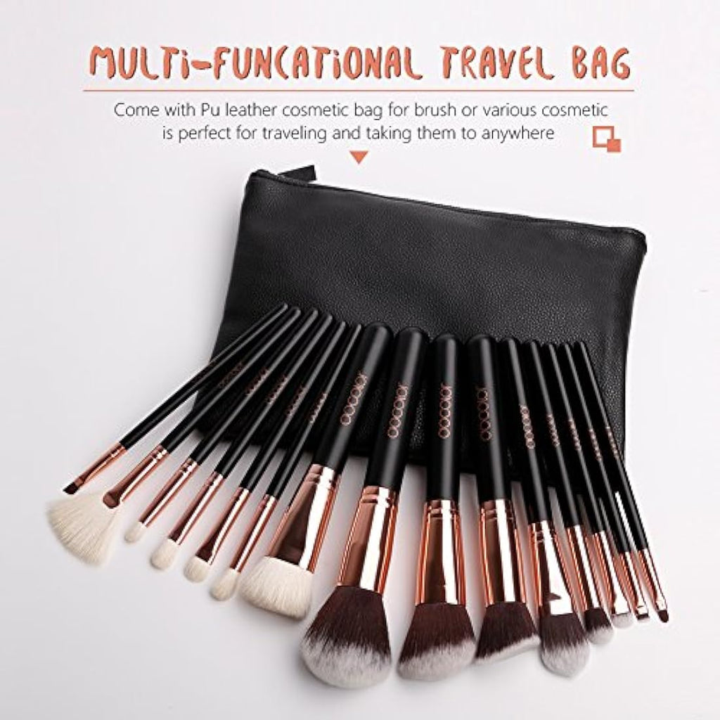 Docolor 15Pcs Professional Makeup Brush Set with Travel Bag – Rose Gold