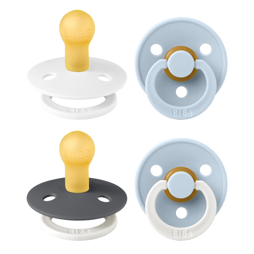 BIBS Colour Pacifiers | Natural Rubber Latex Soothers, 0-6m, 4-Pack