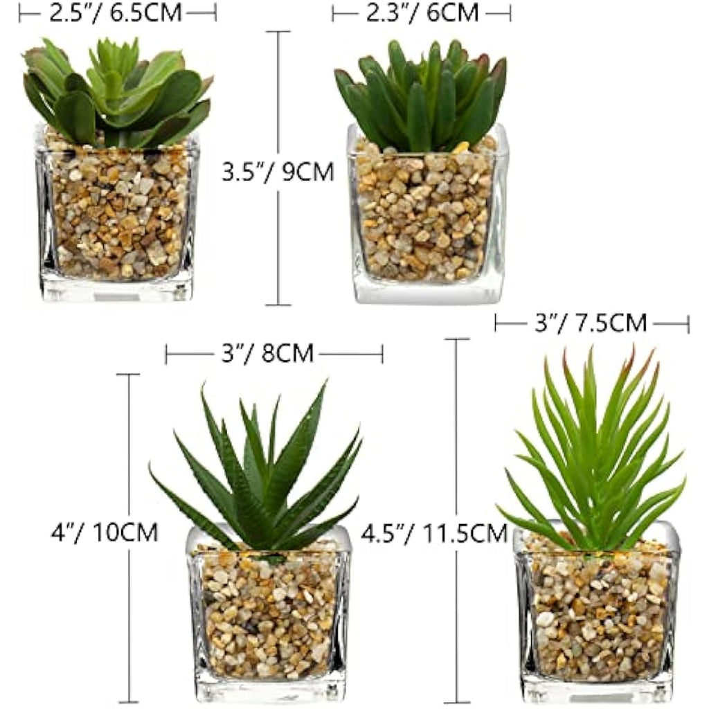 Briful Artificial Succulents – Set of 4 Mini Faux Plants in Glass Pots