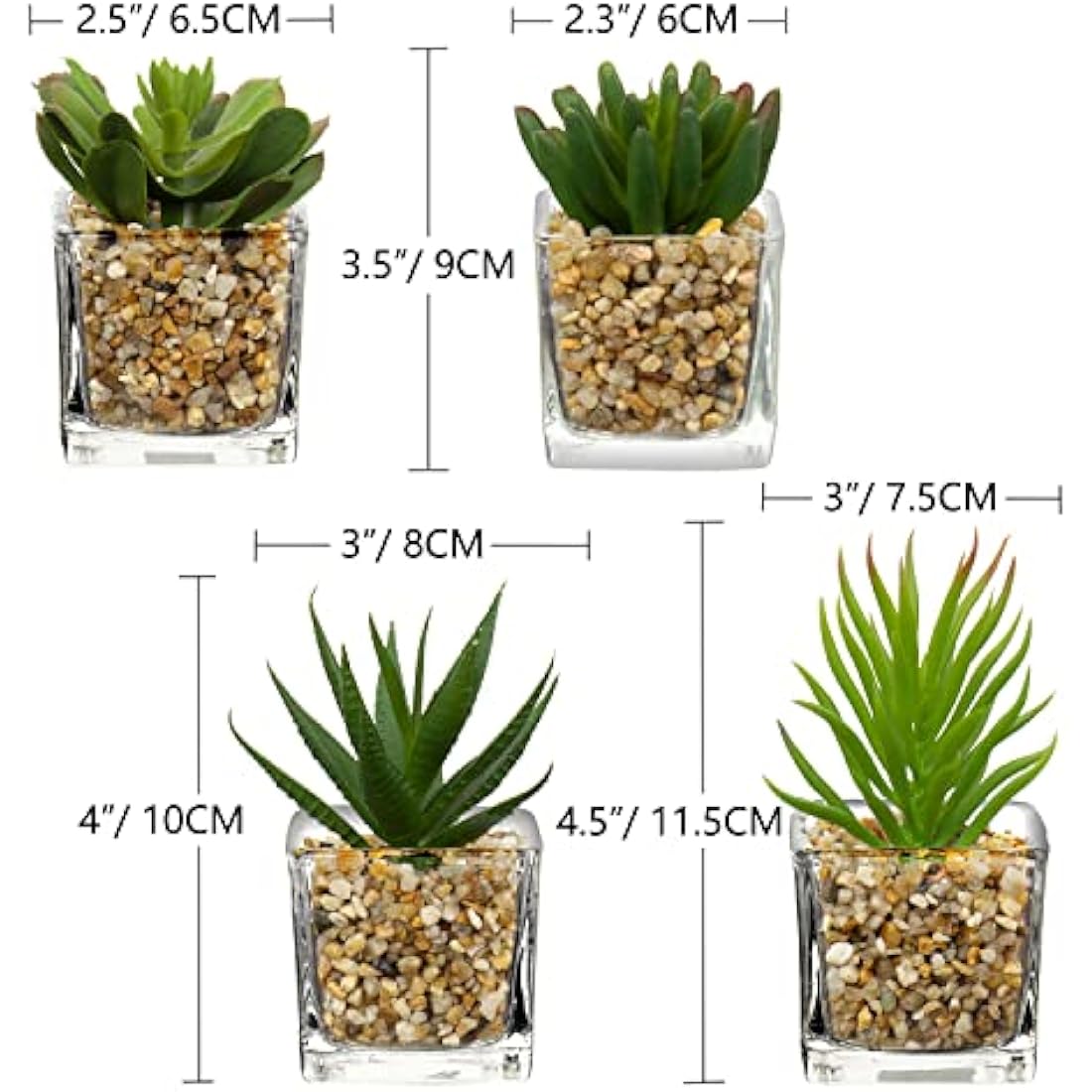 Briful Artificial Succulents – Set of 4 Mini Faux Plants in Glass Pots
