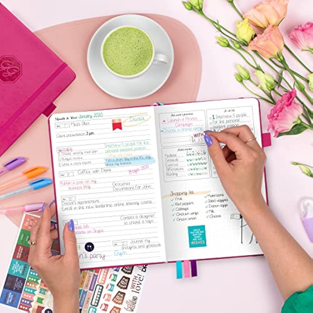 GoGirl Undated Weekly Planner – A5 Eco-Leather Goal Journal, Hot Pink