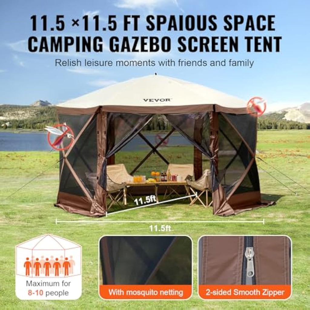 VEVOR Pop Up Gazebo Tent | 11.5x11.5FT Screen Canopy with 6 Privacy Cloths