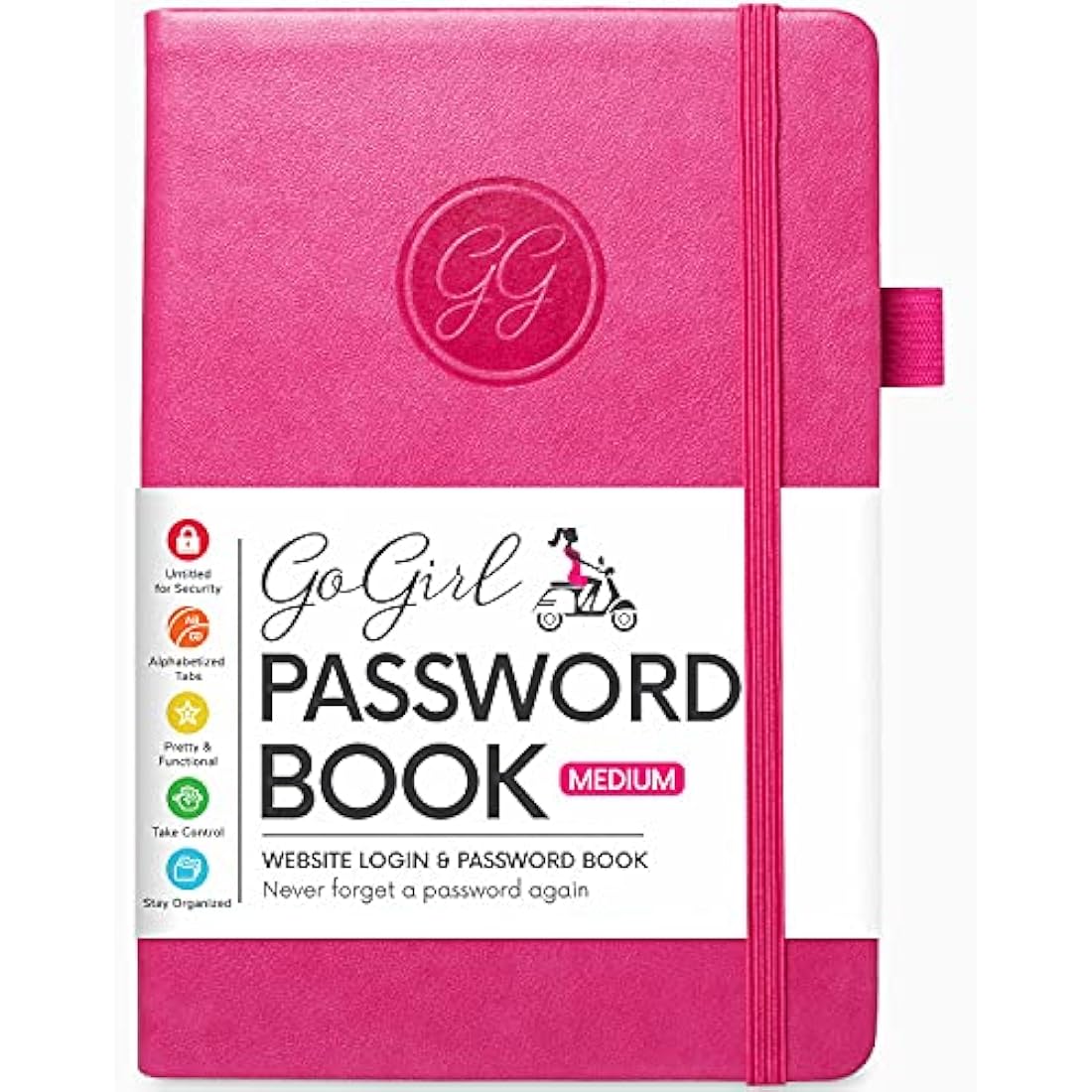 Jolof Store GoGirl Password Book with Alphabetical Tabs - Hot Pink Medium