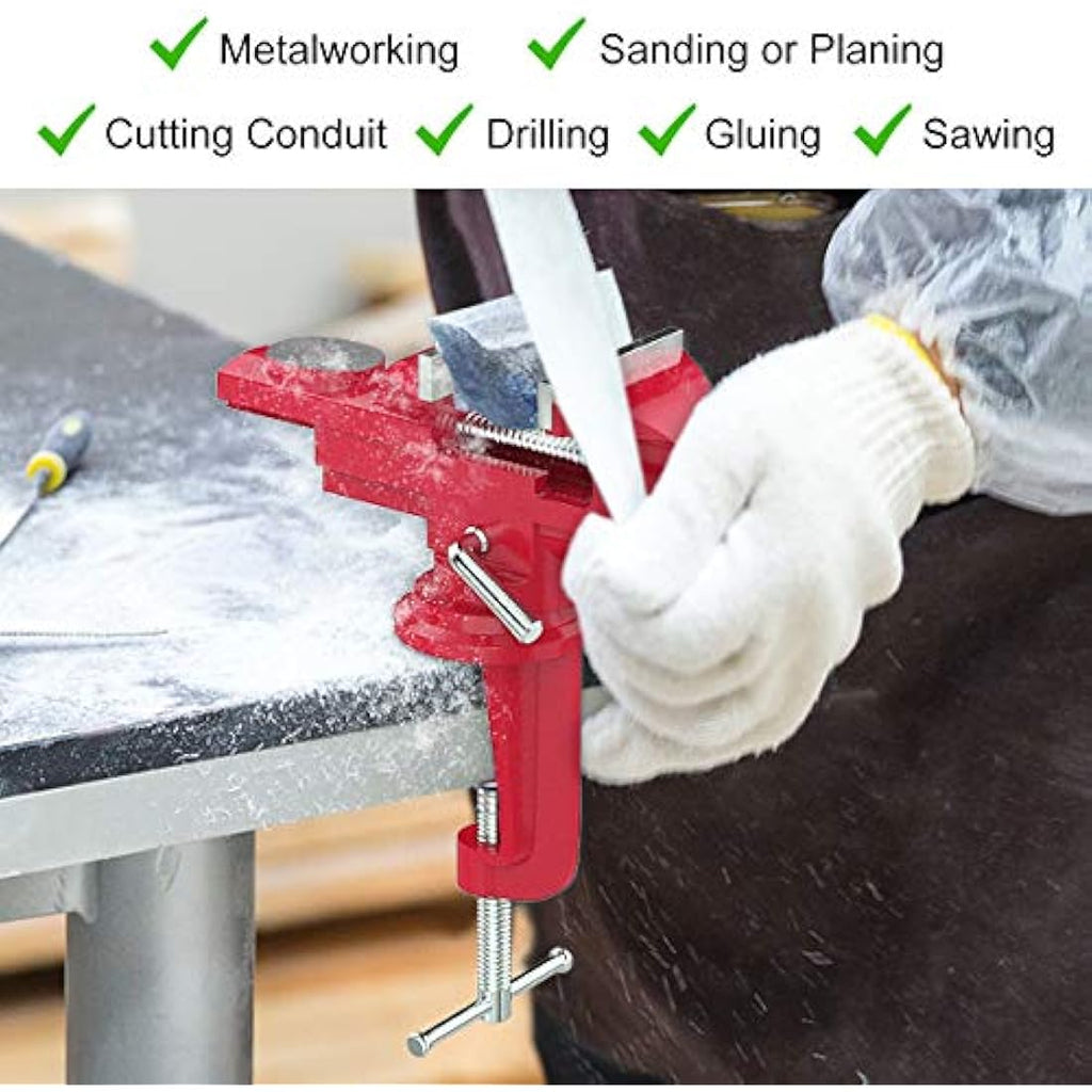 Housolution 3-Inch Universal Table Vise | 360° Swivel Bench Clamp - Red