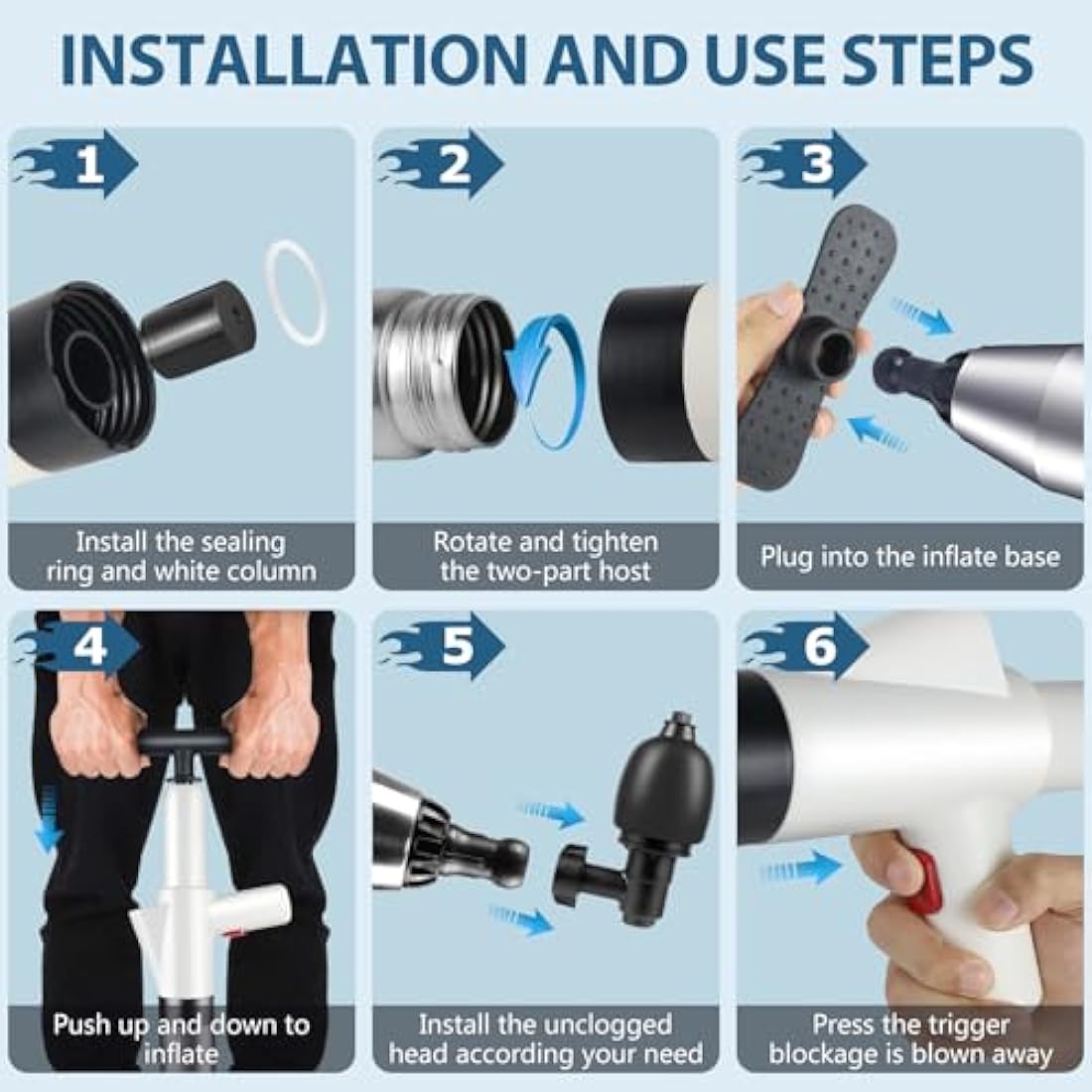 inShareplus High Pressure Toilet Plunger – Stainless Steel Drain Unblocker