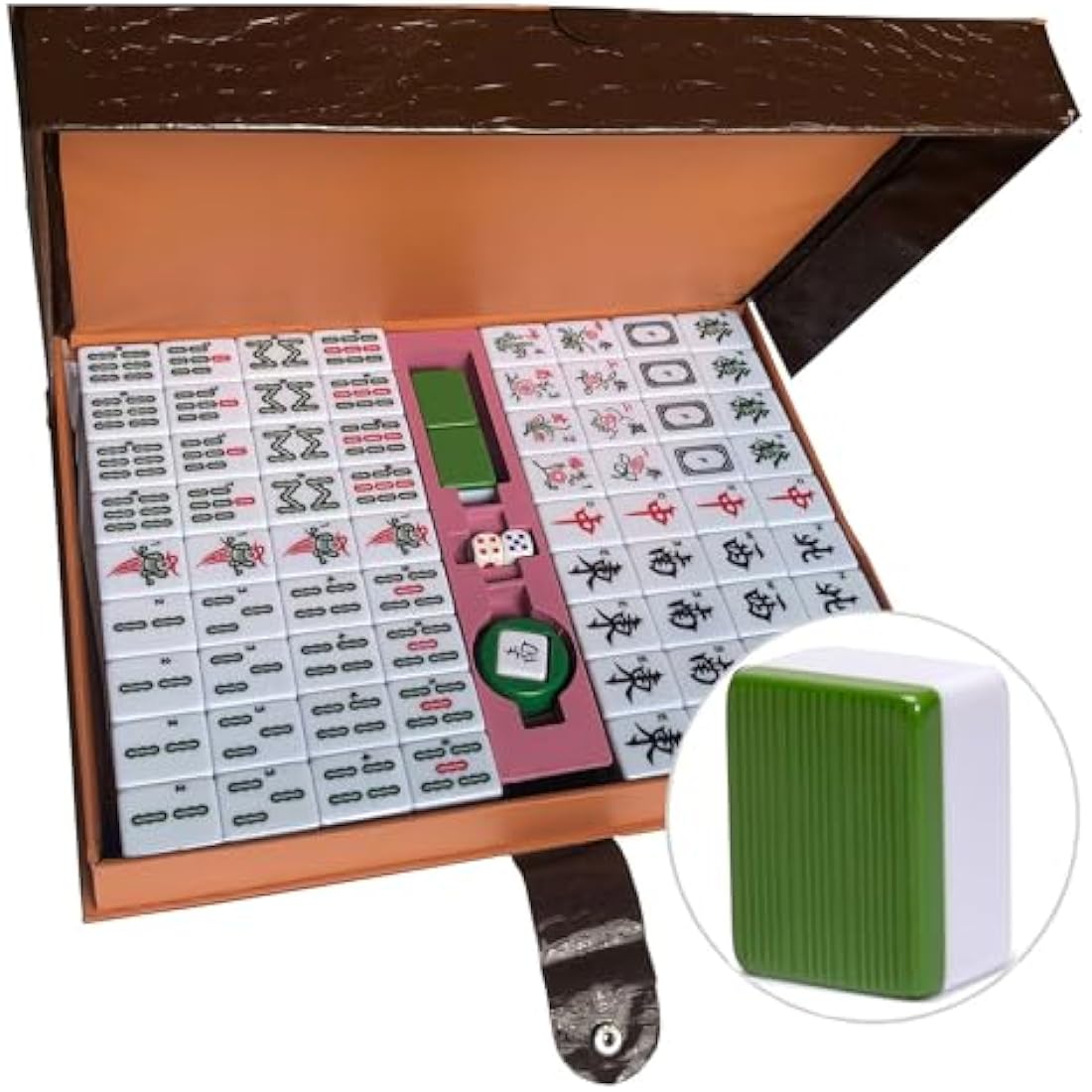 LANYOTA Chinese Mahjong Set | Large 36mm Green Tiles with Travel Case