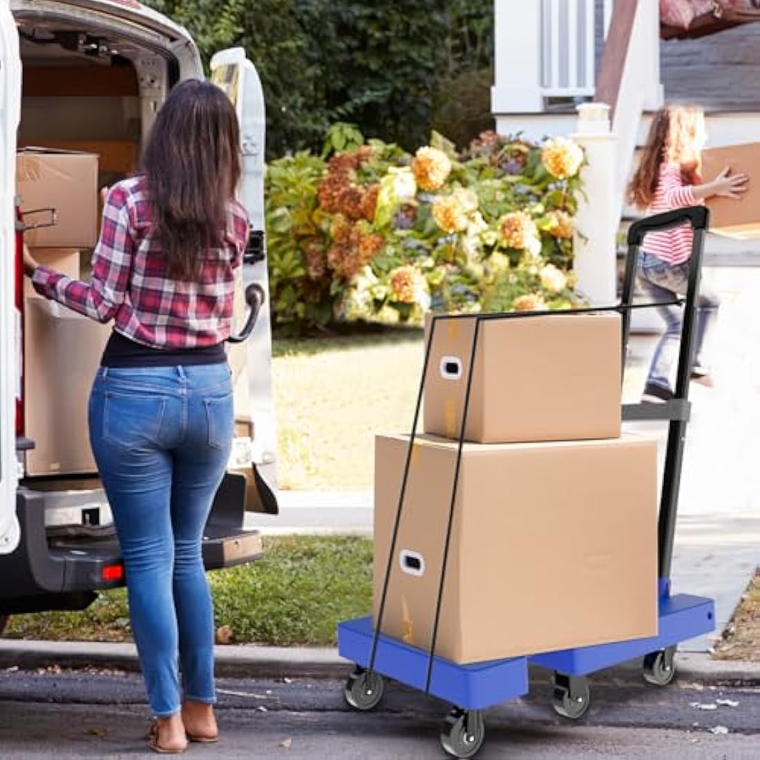 SOLEJAZZ Folding Hand Truck – 500lb Heavy Duty Portable Dolly with 6 Wheels