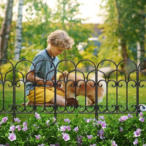 Amagabeli Metal Garden Fence Panels | 5-Pack Rustproof Wrought Iron Edging
