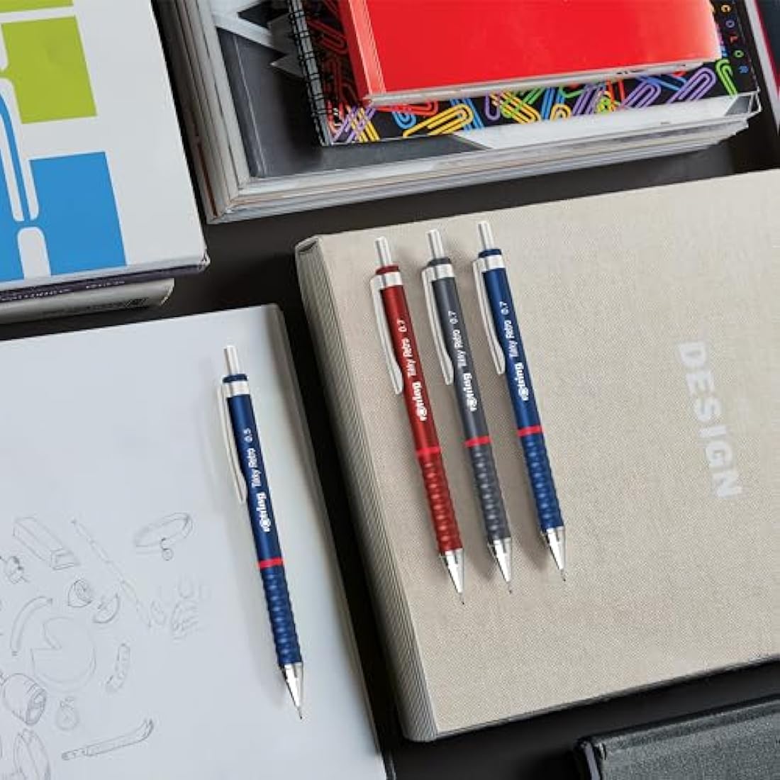 rOtring Tikky Retro Mechanical Pencils | 0.7mm 2B Grey | 12 Count