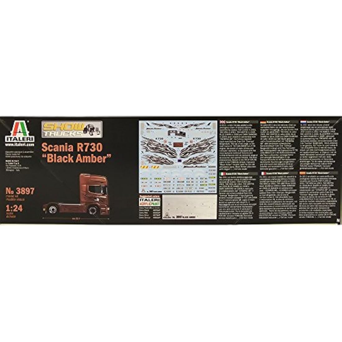 Italeri Scania R730 V8 Black Amber Model Truck Kit - 1:24 Scale