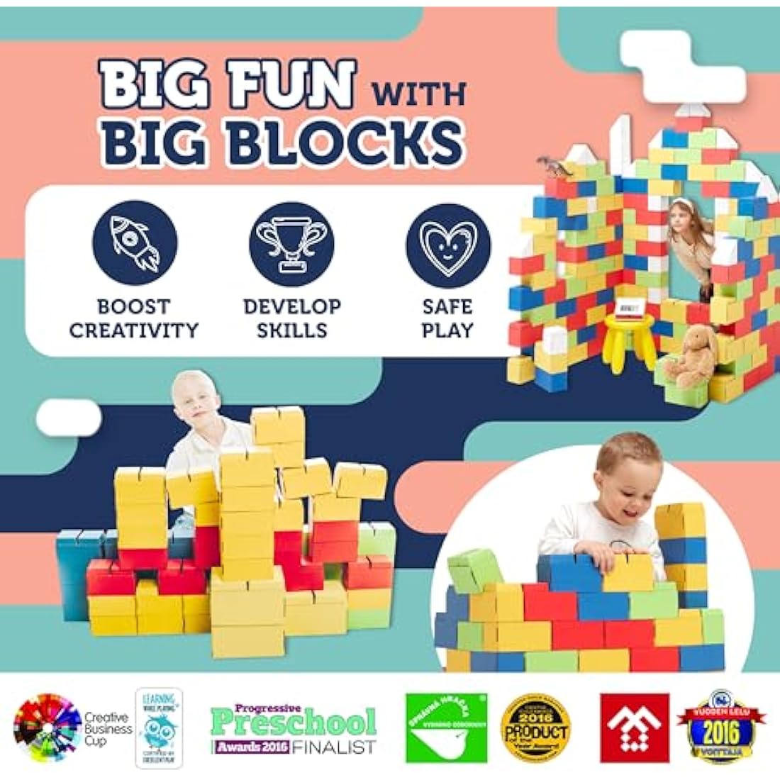 GIGI BLOKS 200 XXL Coloured Cardboard Building Blocks for Kids