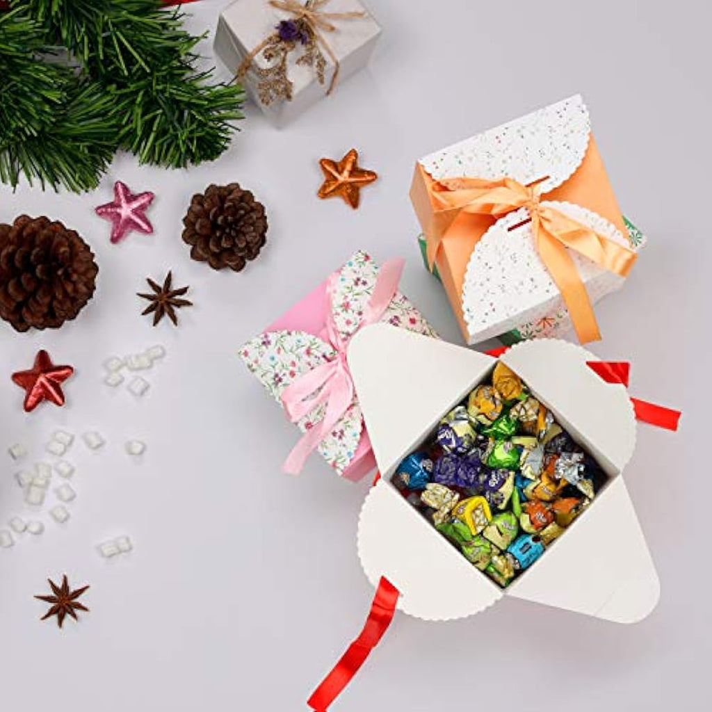 Belle Vous Scalloped Floral Gift Boxes with Ribbon - 20 Pack Square Favours