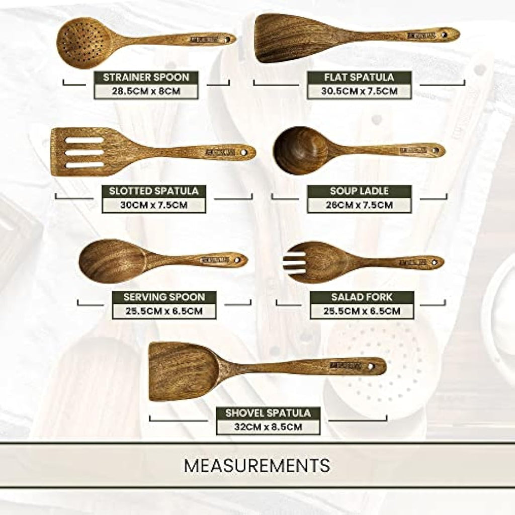A&M Natural Living Acacia Wood Kitchen Utensils - 7 Piece Cooking Set