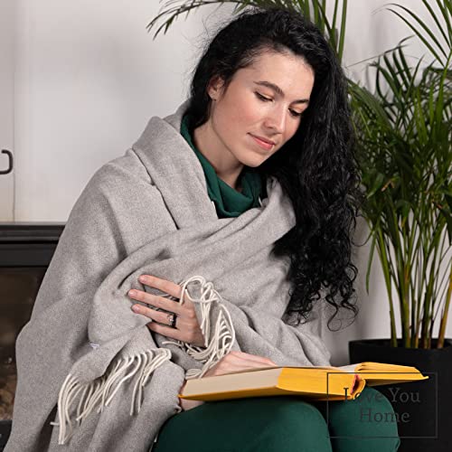 LYHome Cashmere & Merino Wool Throw - Grey Herringbone Blanket, 140x200cm