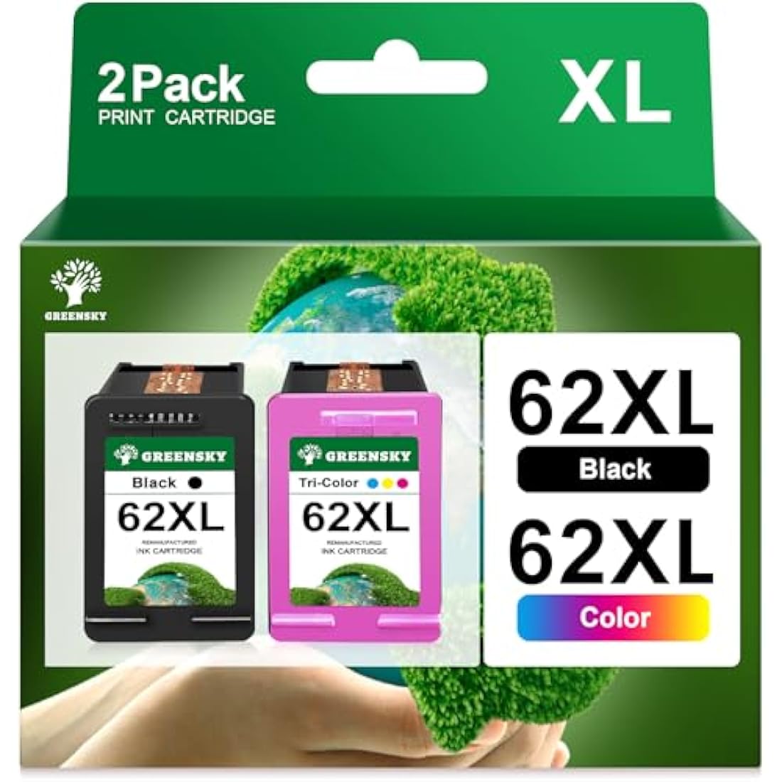 GREENSKY 62XL Ink Cartridges for HP Envy & OfficeJet | Black & Tri-Color