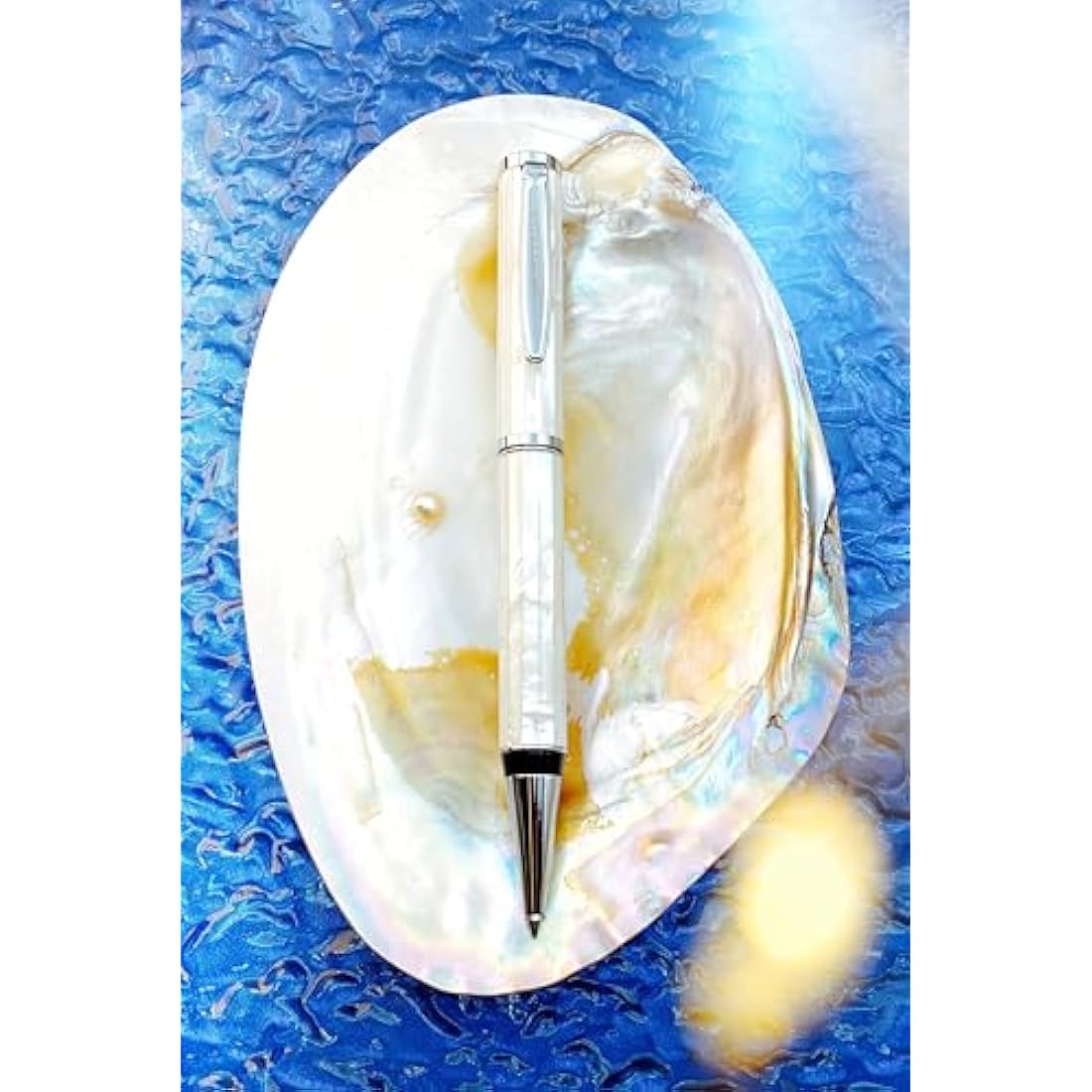 Mother of Pearl Luxury Ballpoint Pen – White Shell Metal