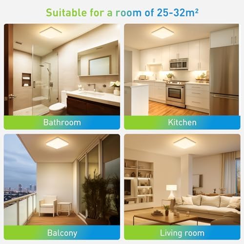 Yafido 48W LED Square Ceiling Light | 3000K Warm White IP44 Waterproof