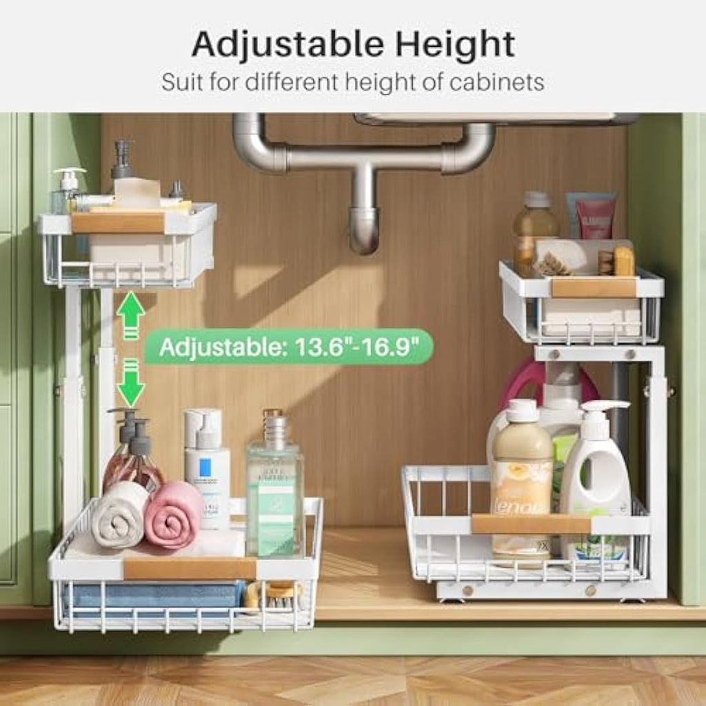 Kitstorack 2-Pack Under Sink Organiser | 2-Tier Metal Pull Out Rack