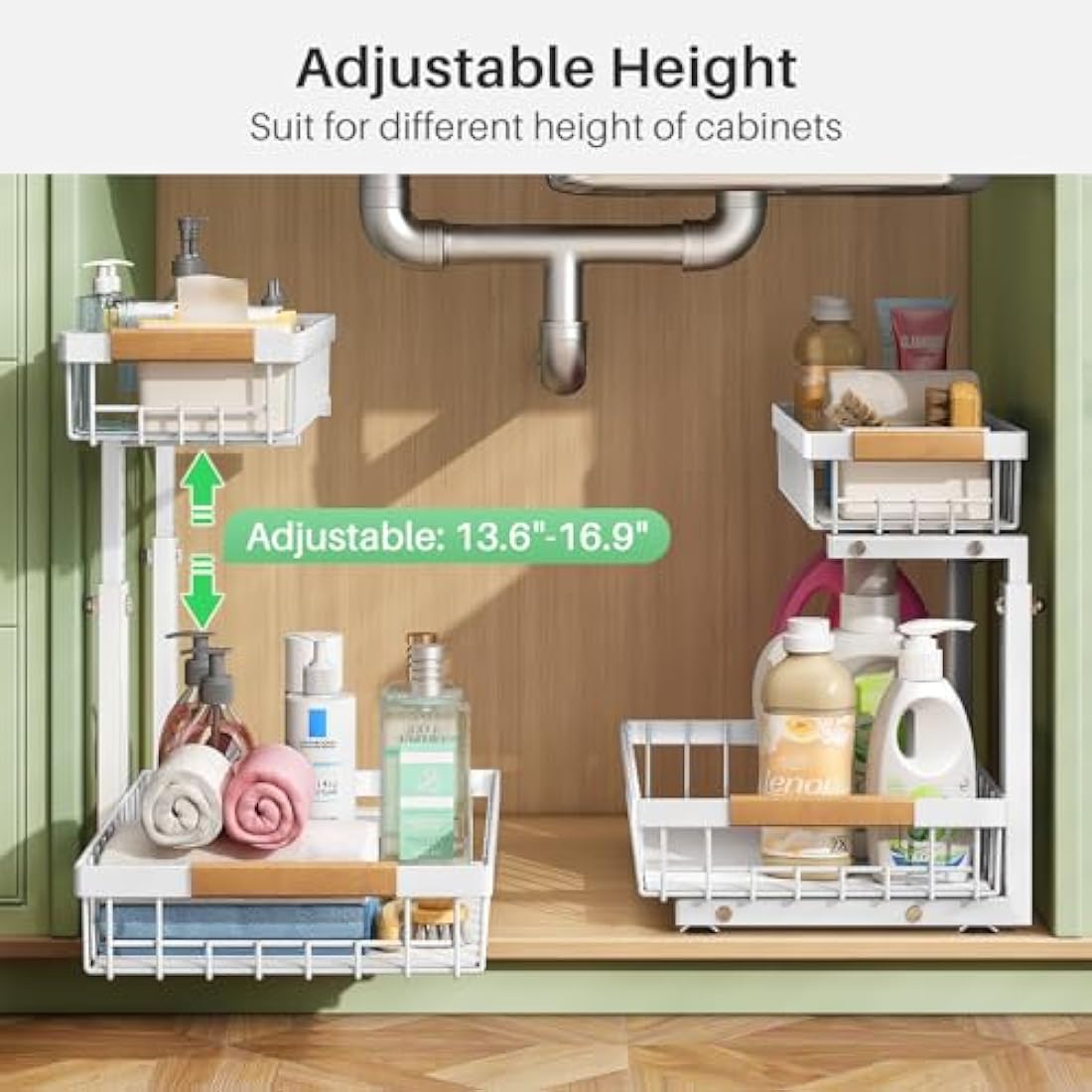 Kitstorack 2-Pack Under Sink Organiser | 2-Tier Metal Pull Out Rack