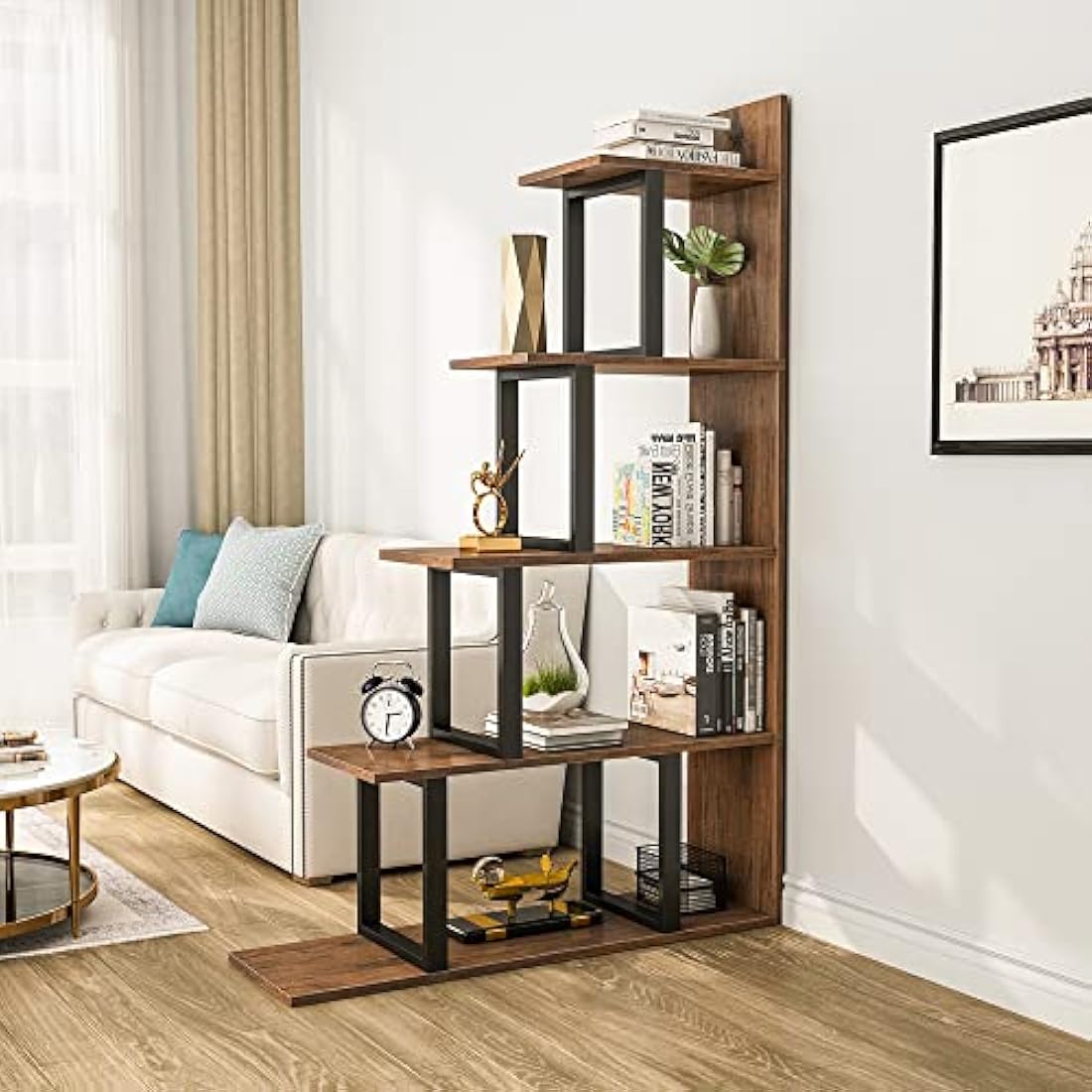 YITAHOME 5-Tier L-Shape Corner Bookshelf | Industrial Storage Display Rack