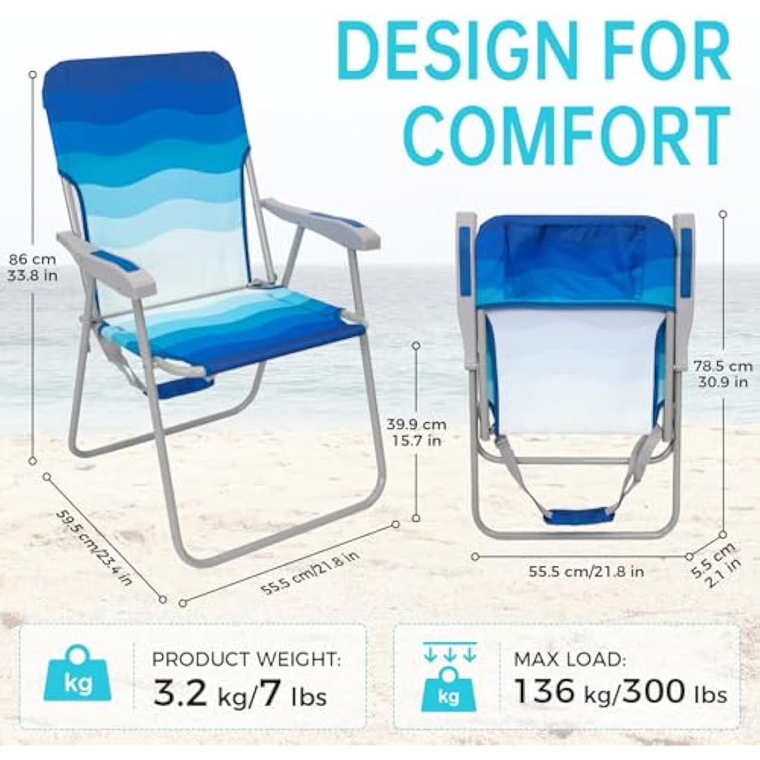 WEJOY Folding Beach Chair | Lightweight High Back Camping Chair with Strap