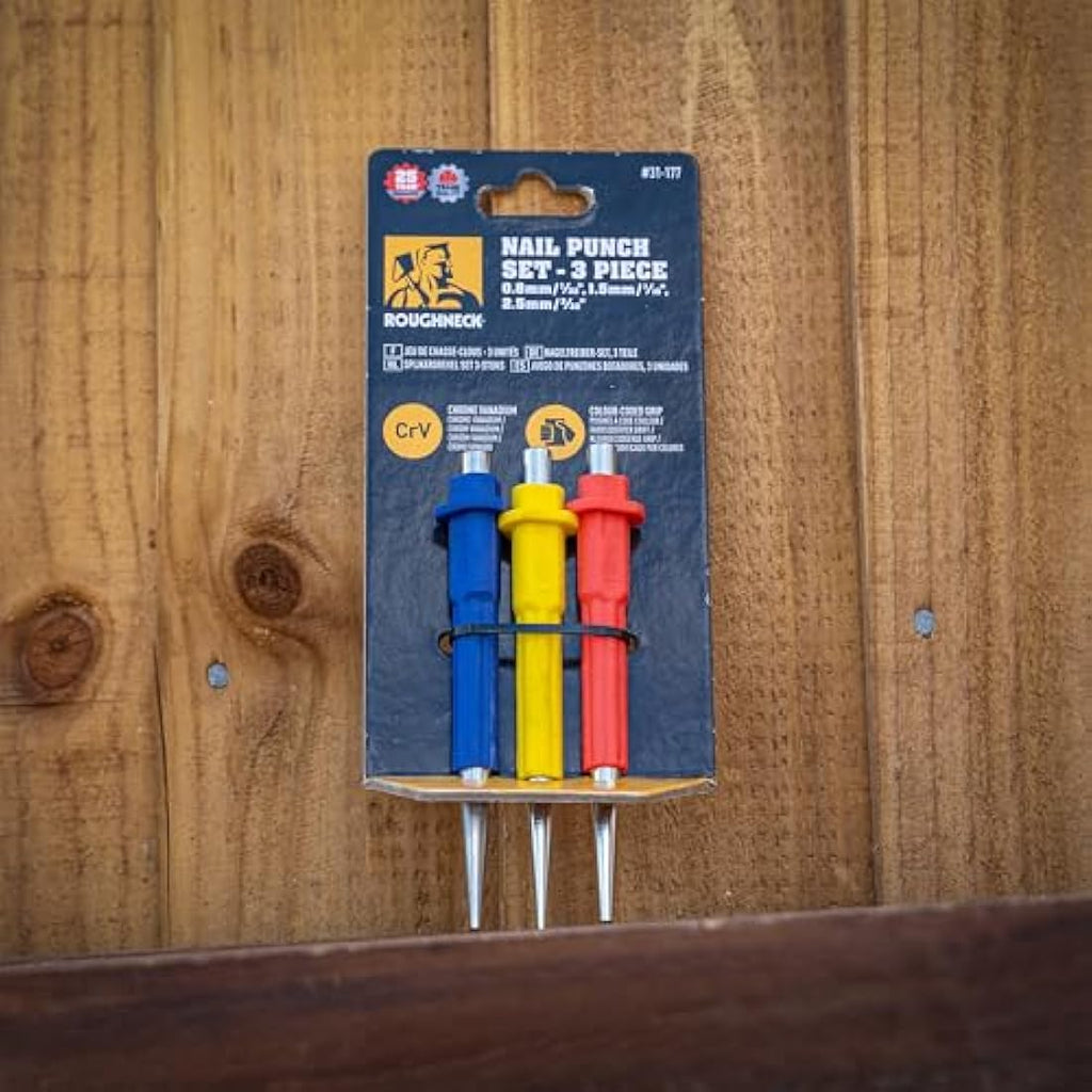 Roughneck 3-Piece Nail Punch Set | Hardened Steel with Color Coded Grips