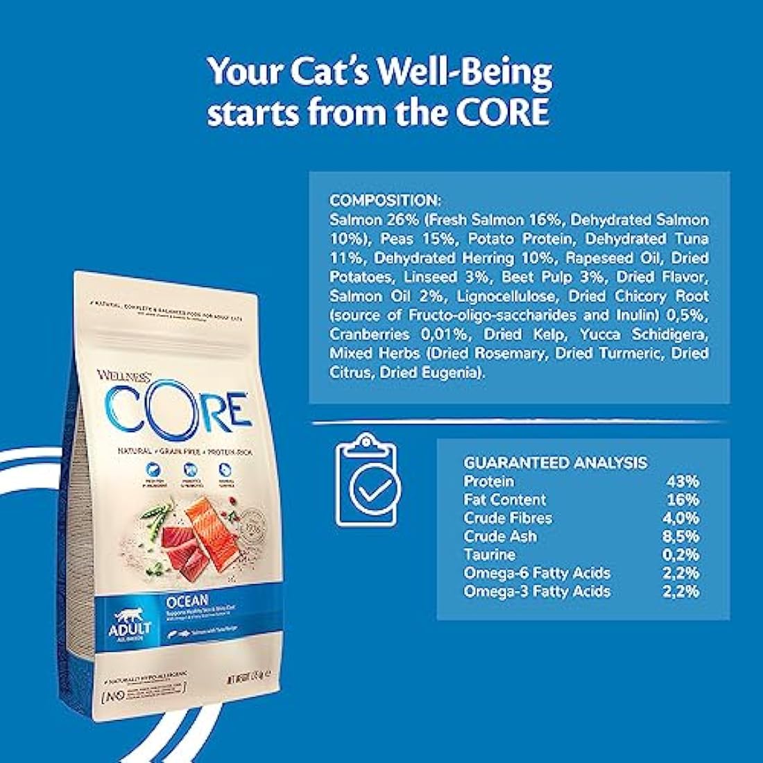 Wellness CORE Adult Ocean Salmon & Tuna Grain-Free Dry Cat Food - 300g