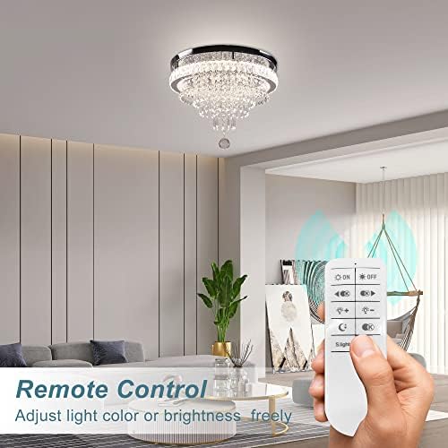 FRIXCHUR 19.7'' Crystal Chandelier - Modern Dimmable LED Flush Mount Light