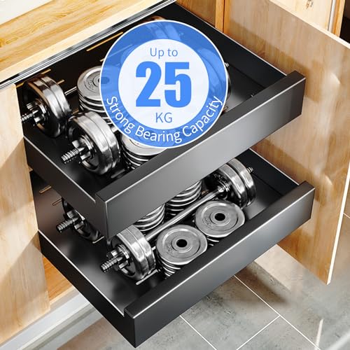 SAYZH Pull Out Cabinet Organizer | No-Drill Sliding Kitchen Drawer - Black