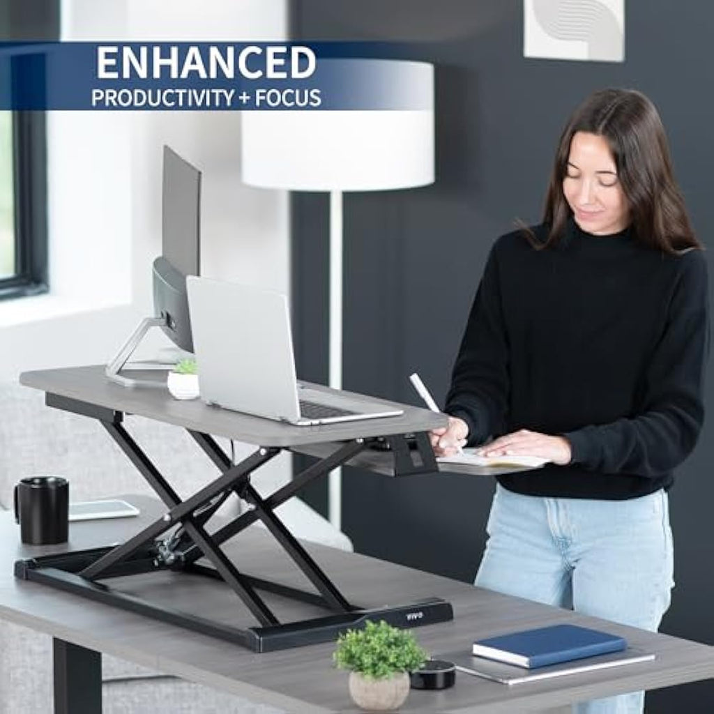 VIVO Height Adjustable Desk Converter | 81cm Sit to Stand Riser - Gray