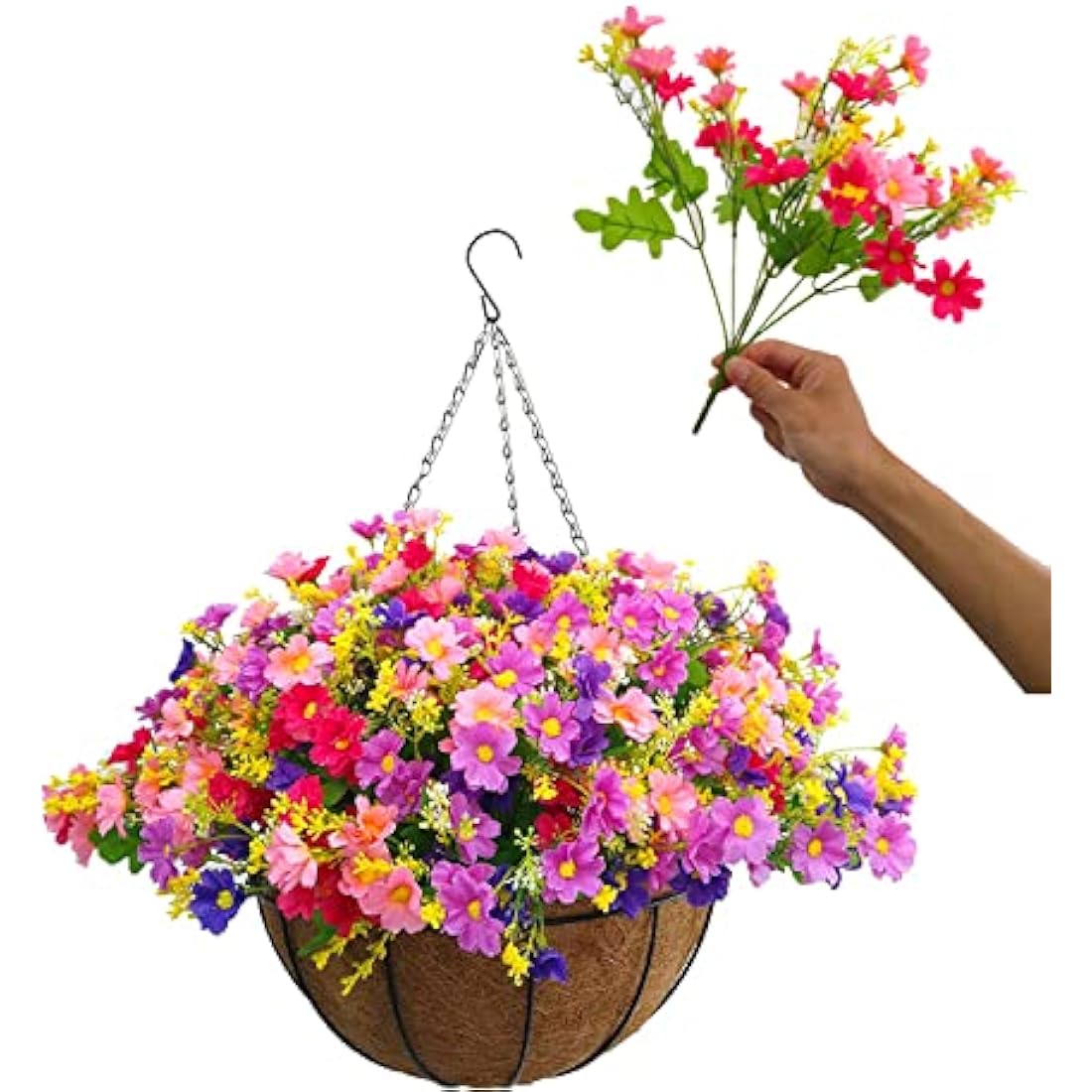 Artificial Silk Daisy Hanging Basket – DIY Floral Decor (Big)