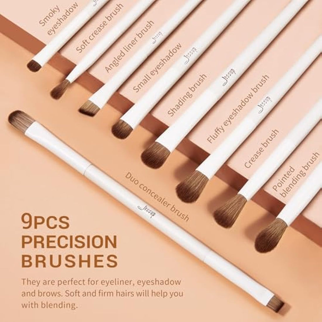 Jessup 14Pcs Professional Makeup Brush Set – Premium Synthetic Light Grey