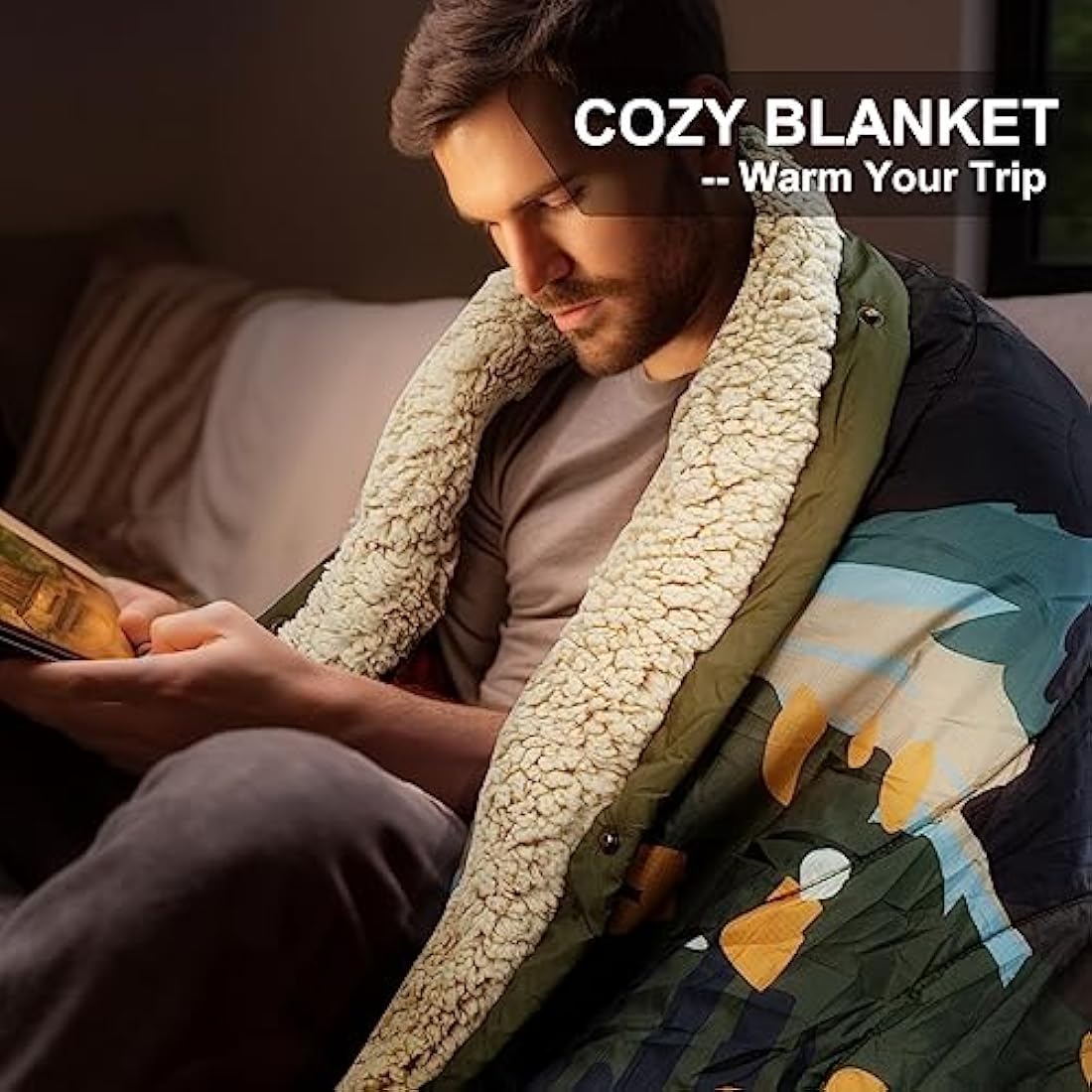 KawaGebo Sherpa Camping Blanket – Warm Waterproof Puffy Quilt Poncho