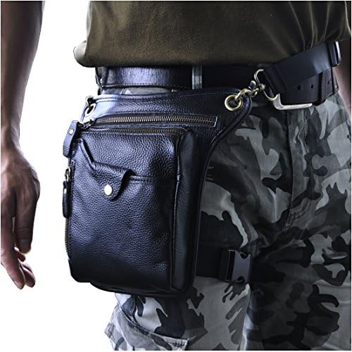 Le'aokuu Mens Genuine Leather Motorcycle Drop Leg Bag | Waist Pack