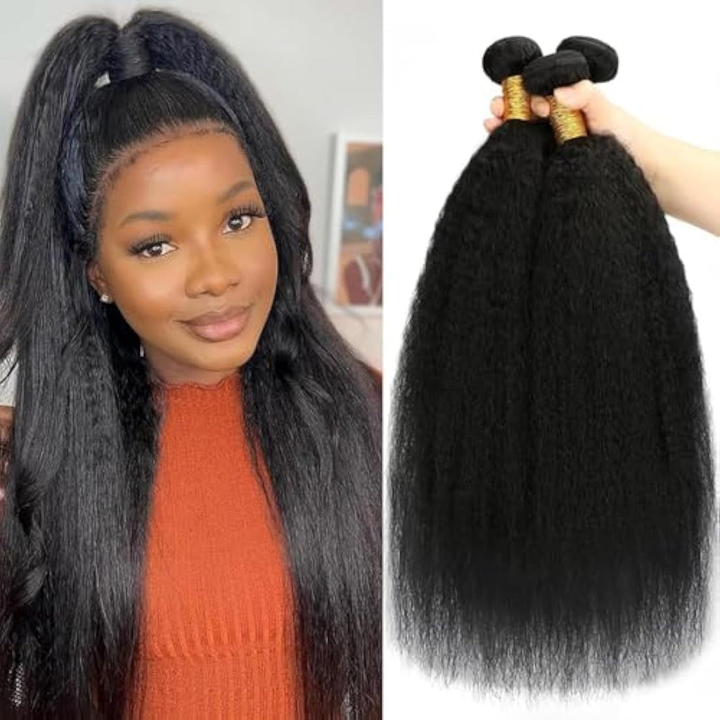 Vallbest Kinky Straight Bundles | 12A Brazilian Virgin Human Hair, 3 Pack