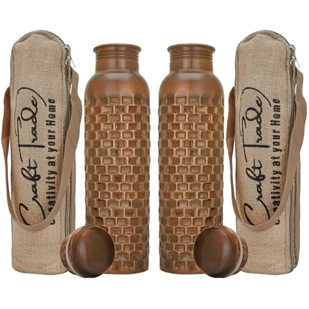 Craft Trade Diamond Copper Water Bottle Set - 1L Leak Proof - Black