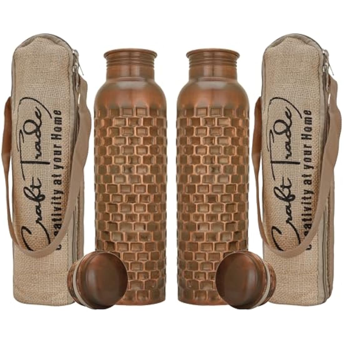 Craft Trade Diamond Copper Water Bottle Set - 1L Leak Proof - Black