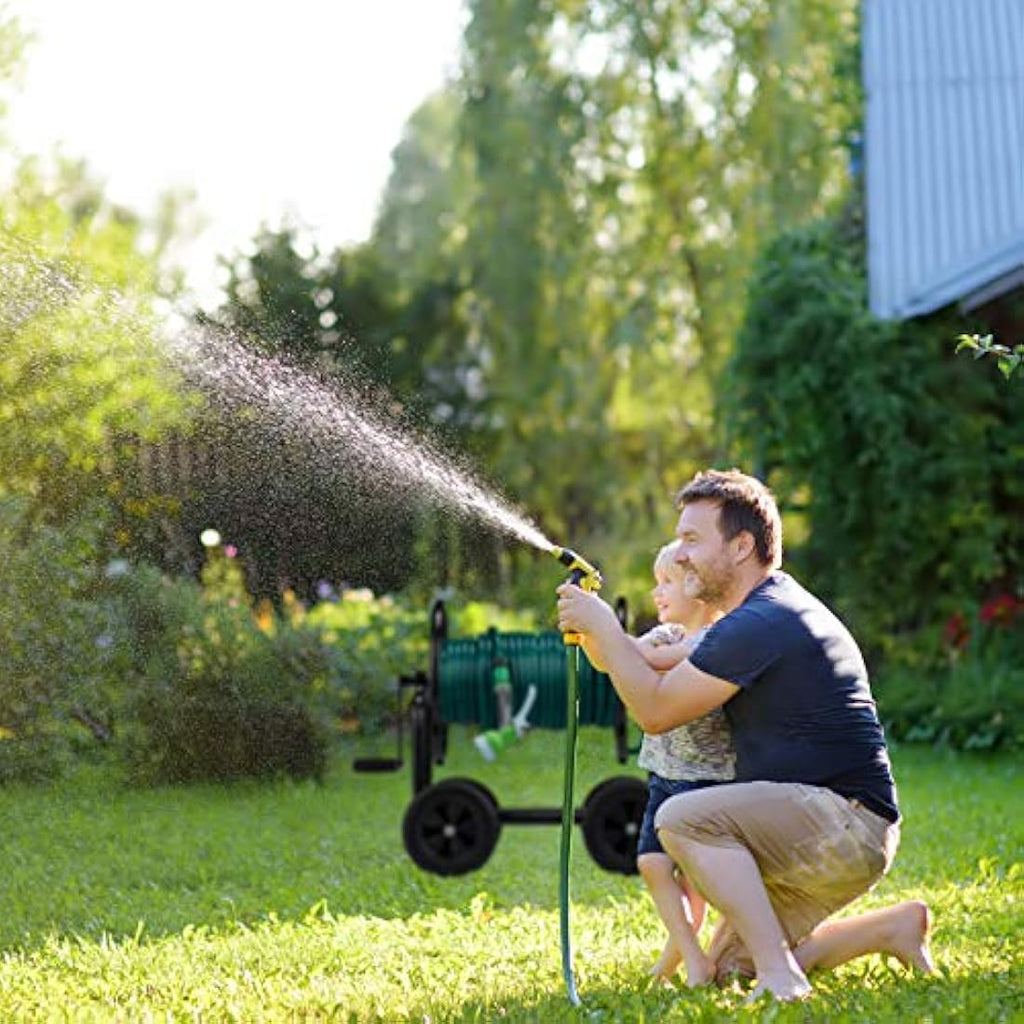 Relaxdays Metal Garden Hose Cart – 4-Wheel Mobile Reel for 60m Hose