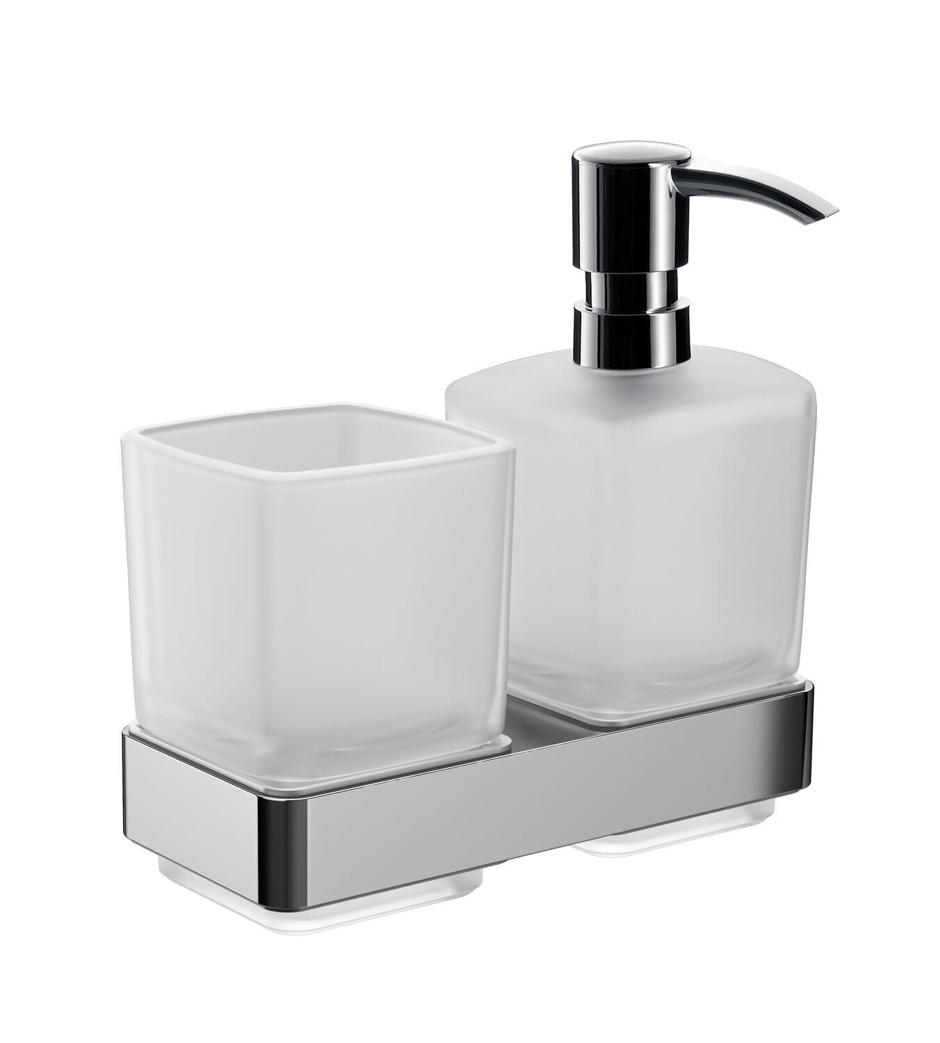 Emco Loft Wall Mounted Soap Dispenser & Glass Holder | Satin Crystal