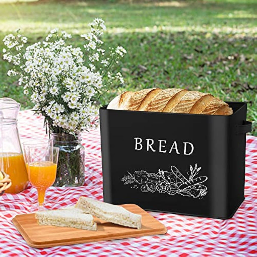 Herogo Metal Bread Bin – Large Bread Box with Wooden Cutting Board Lid