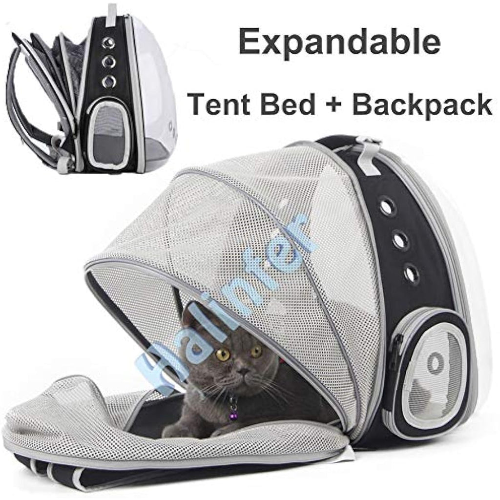 Interfashioner Expandable Cat Backpack Carrier | Clear Bubble Window - Black