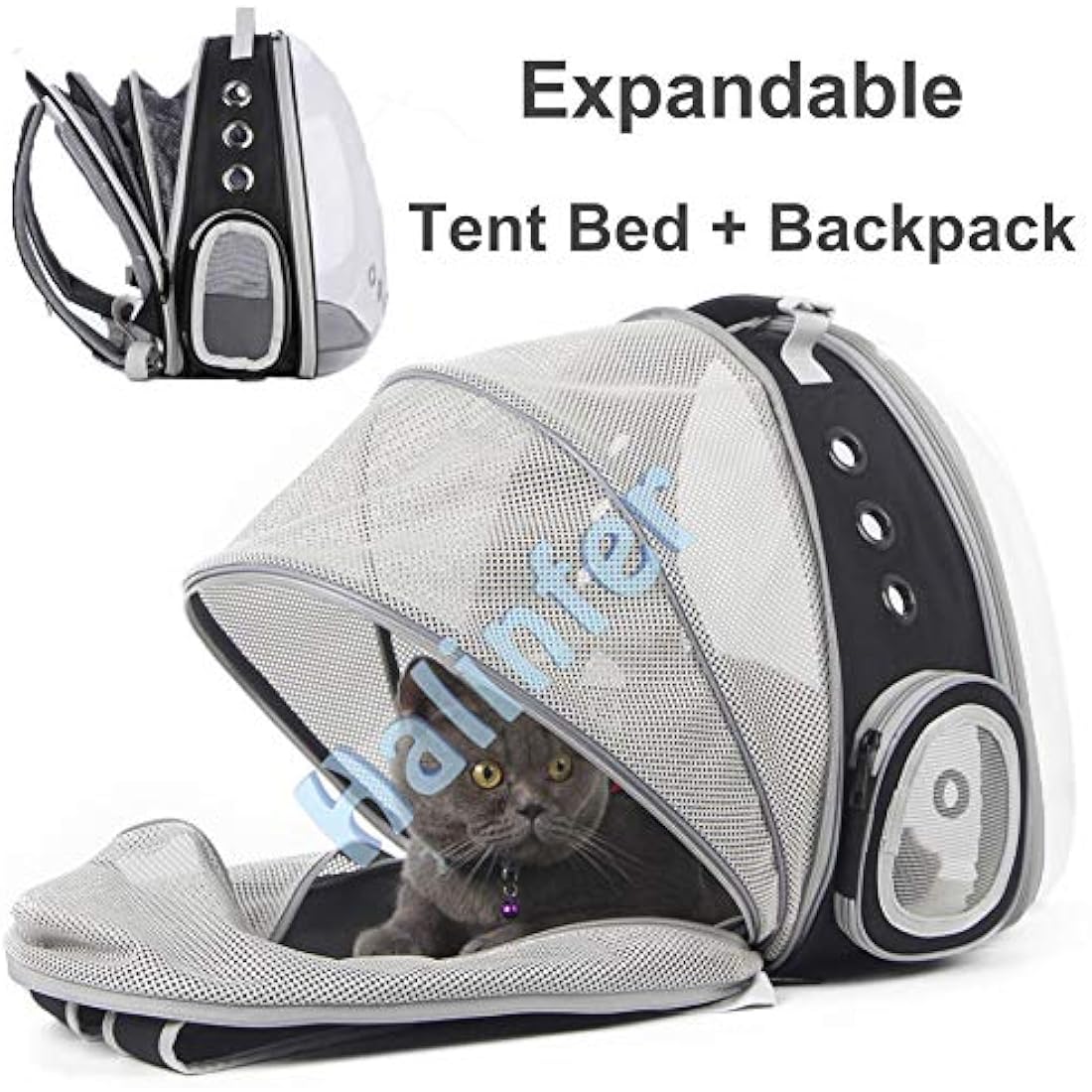 Interfashioner Expandable Cat Backpack Carrier | Clear Bubble Window - Black