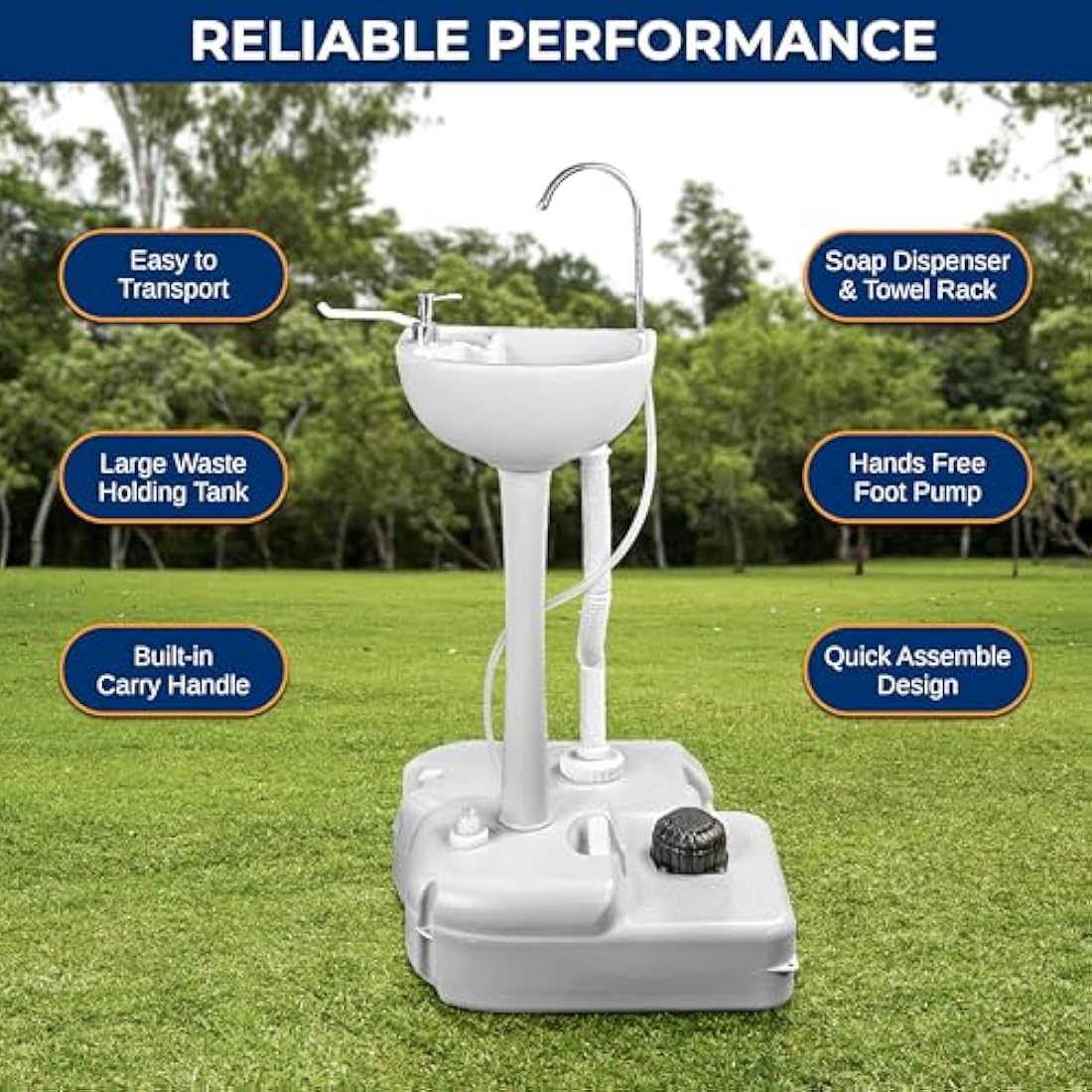 SereneLife Portable Hand Wash Station – Outdoor Camping Sink with Foot Pump