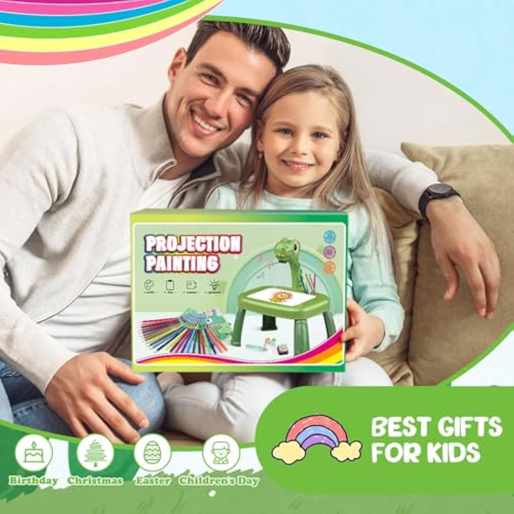 Jolof Store Dinosaur Drawing Projector Table - Kids Art Desk with 72 Patterns