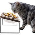 GUUSII HOME Elevated Cat Bowl – Tilted Ceramic Dishes with Bamboo Stand